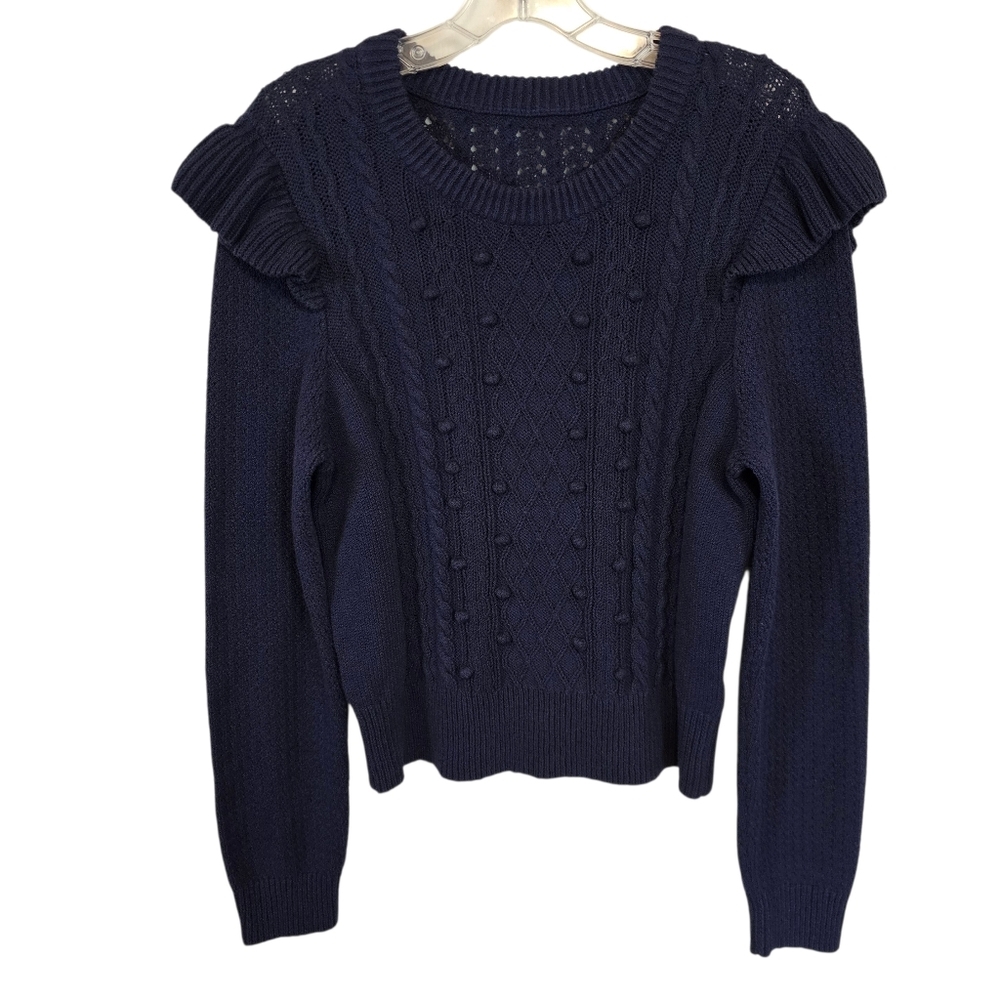 Veronica Beard Earl Ruffle Cable Knit Bobble Knit Crochet Sweater